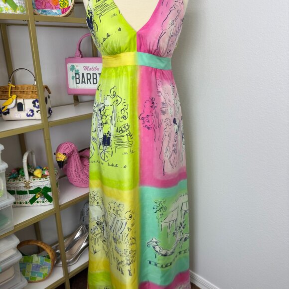SOLD Beautiful SILK Lilly Pulitzer PETRA Maxi Dress "A Day in the Life" Size 4 - Picture 4 of 16